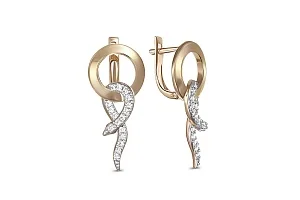 Серьги Змеи из жёлтого золота с 34 фианитами