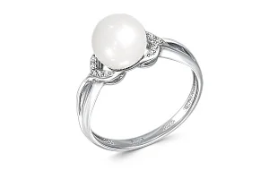 Кольцо из белого золота с жемчугом и 14 бриллиантами