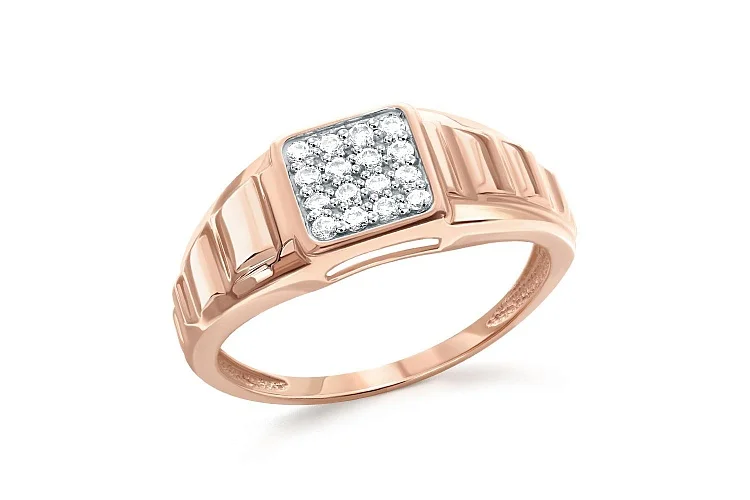 Печатка из красного золота с 16 фианитами