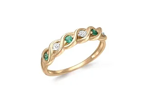 Кольцо Дорожка из жёлтого золота с 3 изумрудами и 3 бриллиантами