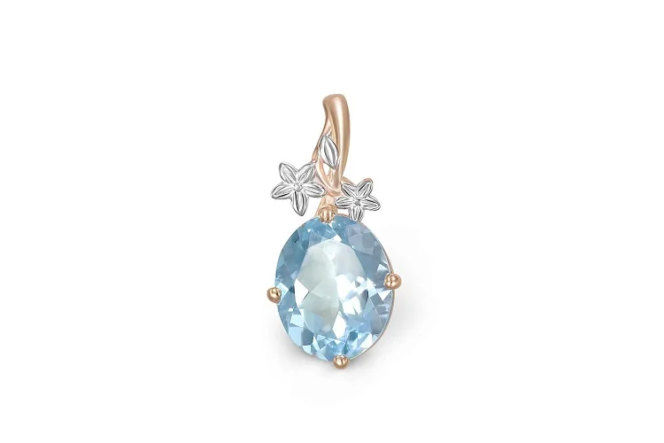Подвеска Цветок из красного золота с топазом sky