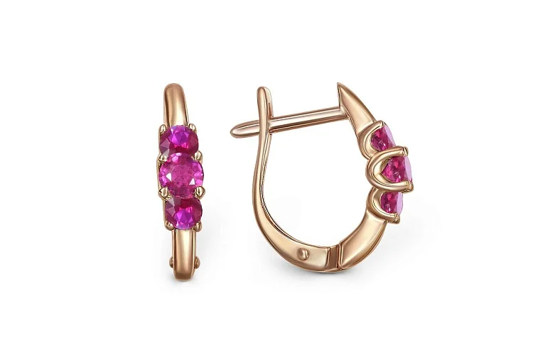 Серьги из красного золота с 6 корундами