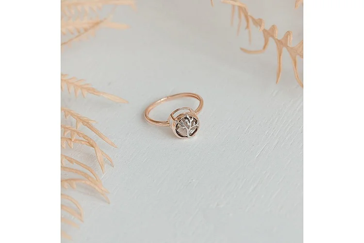 Кольцо Веточка из красного золота с раухтопазом