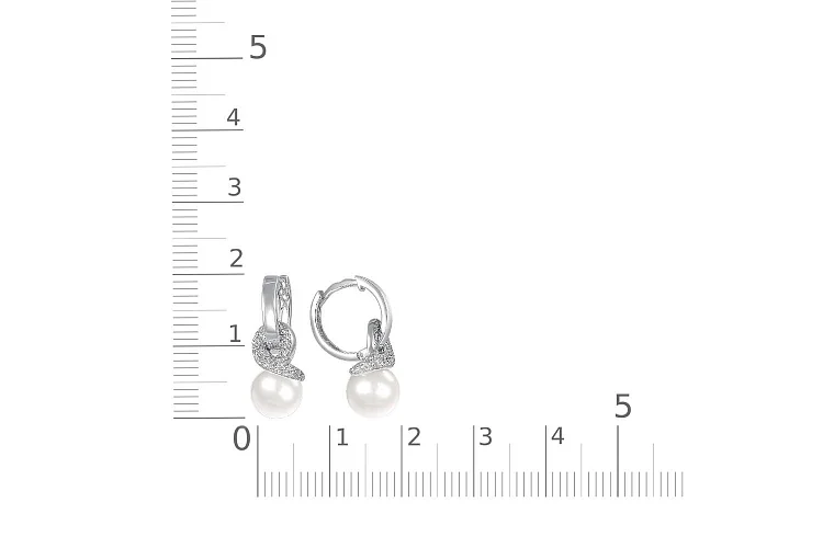 Серьги-трансформеры из белого золота с 2 жемчужинами и 86 фианитами