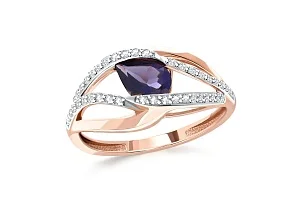 Кольцо из красного золота с иолитом и 42 фианитами