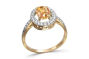 Кольцо из жёлтого золота с цитрином и 32 фианитами