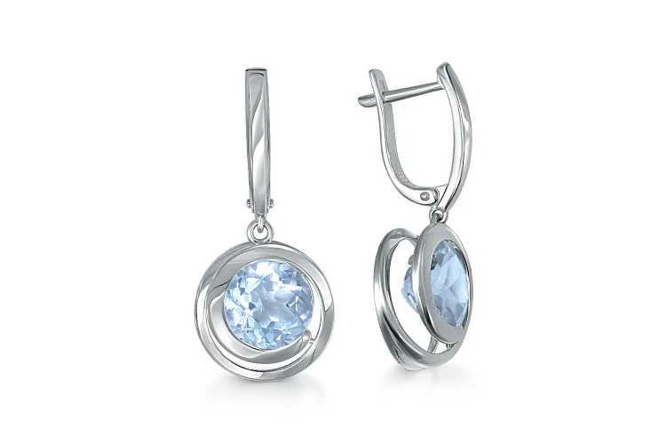 Серьги из белого золота с 2 топазами sky