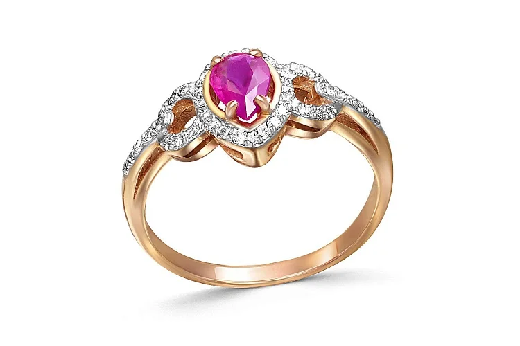 Кольцо из красного золота с рубином и 39 бриллиантами