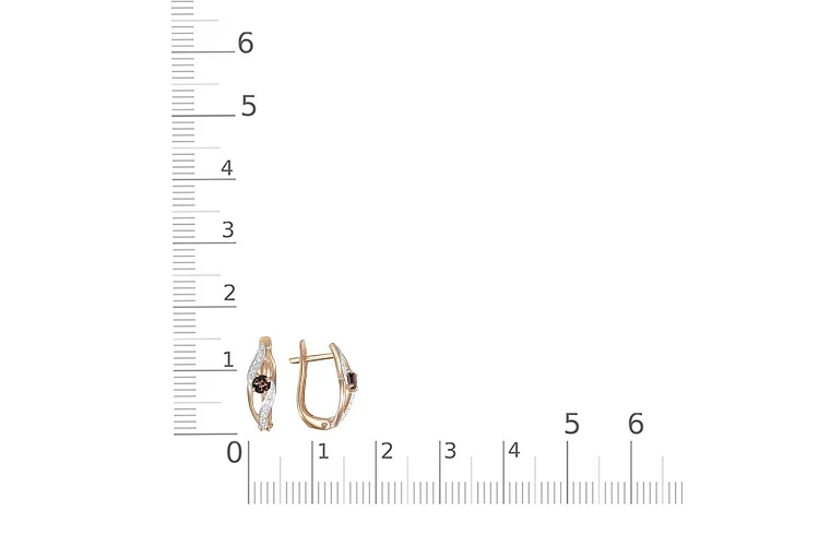 Серьги из красного золота с 2 раухтопазами и 16 фианитами