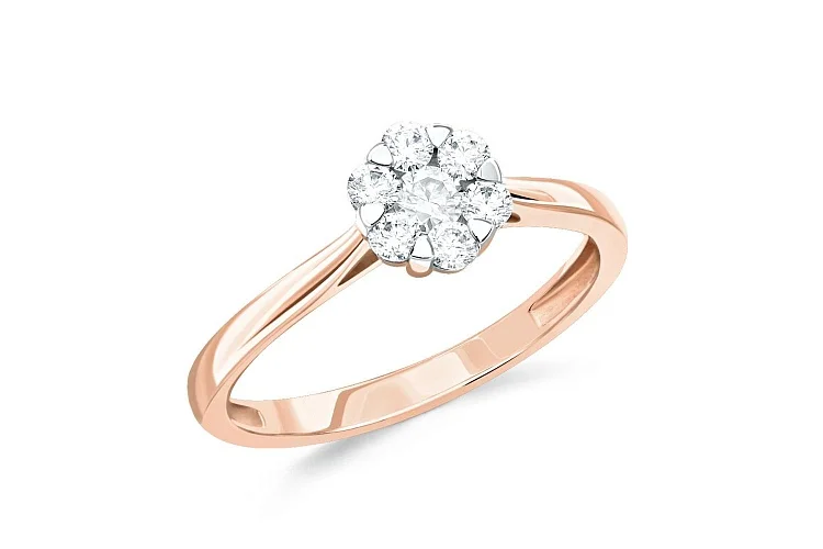 Кольцо Малинка из красного золота с 7 бриллиантами