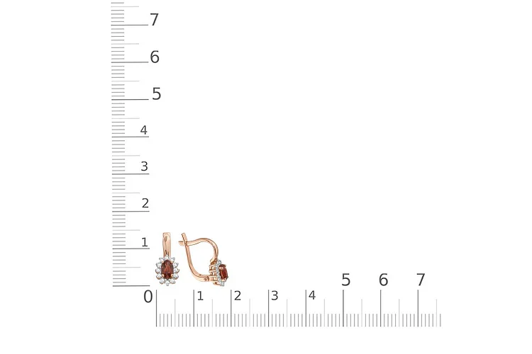 Серьги из красного золота с 2 гранатами и 24 фианитами