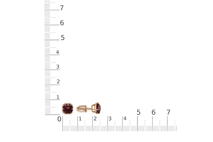 Серьги-пусеты из красного золота с 2 гранатами