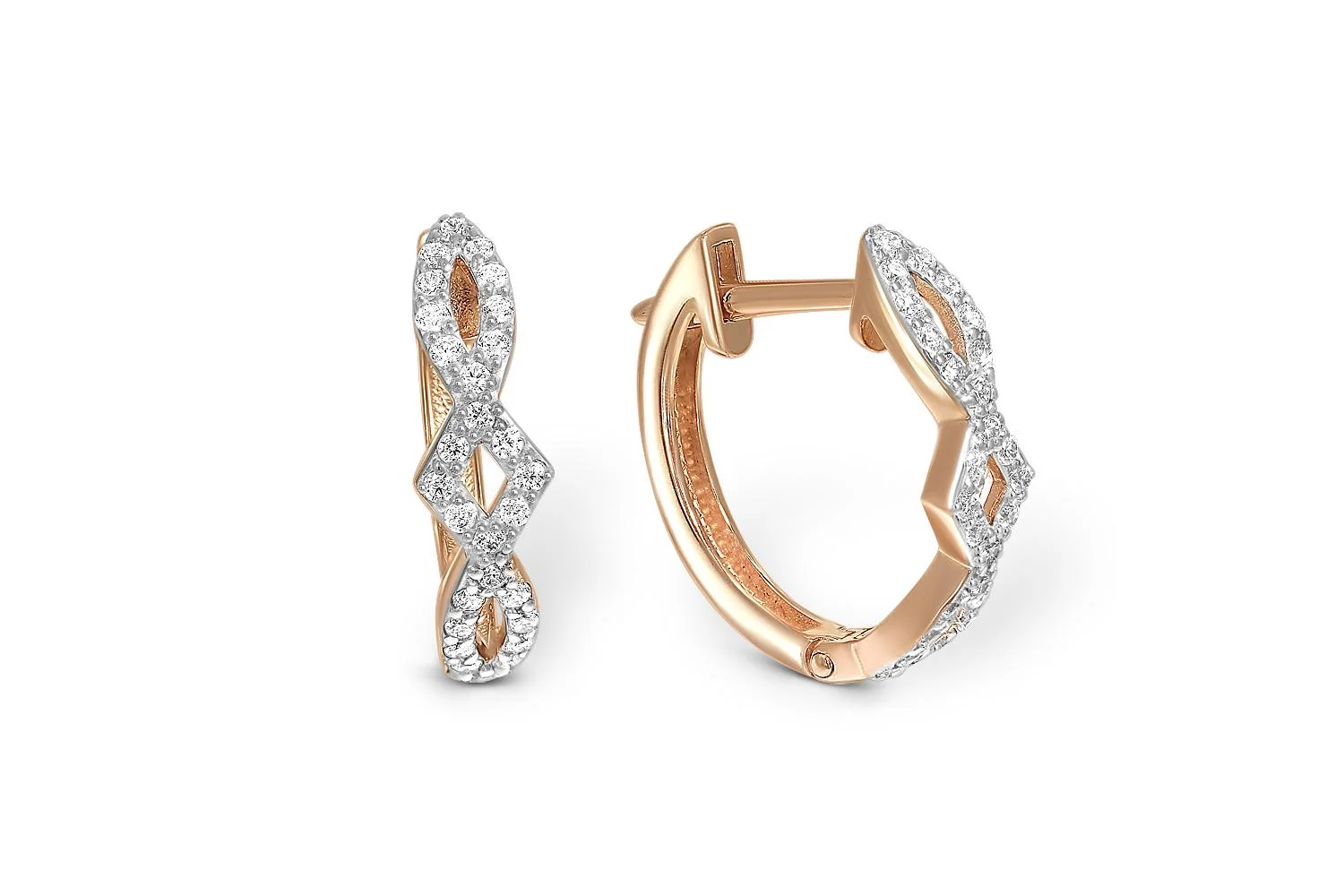 Серьги из красного золота с 54 фианитами