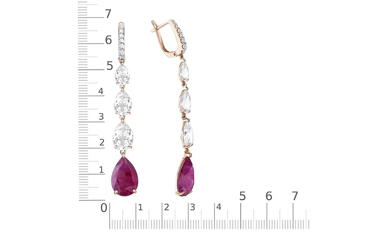 Серьги из красного золота с 8 наноситалами и 14 фианитами