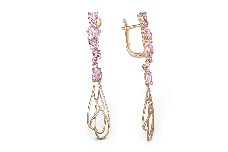 Серьги из красного золота с 8 ситаллами и 4 фианитами