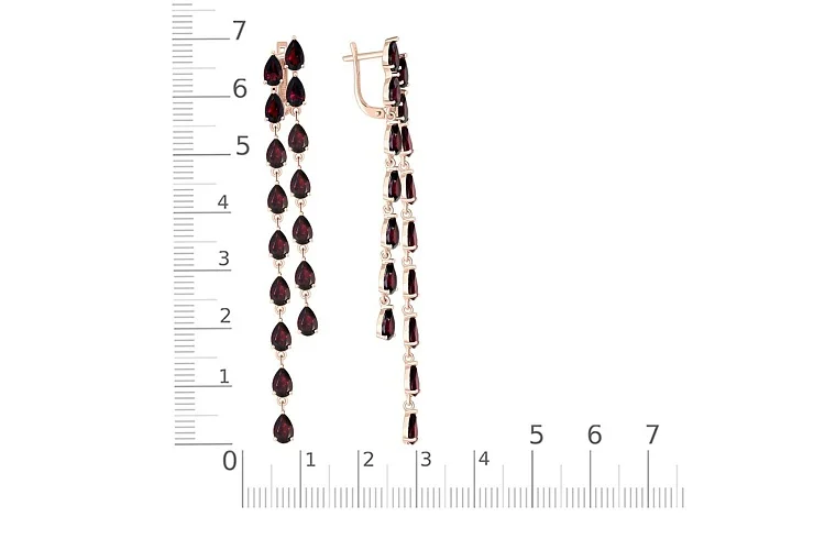 Серьги Дорожки из красного золота с 32 гранатами