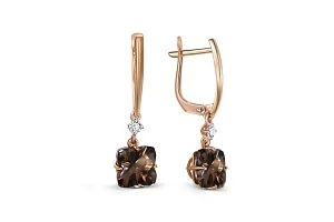 Серьги из красного золота с 2 кварцами и 2 фианитами