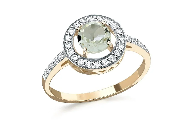 Кольцо из жёлтого золота с аметистом и 30 фианитами