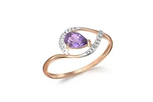 Кольцо из красного золота с аметистом и 7 фианитами
