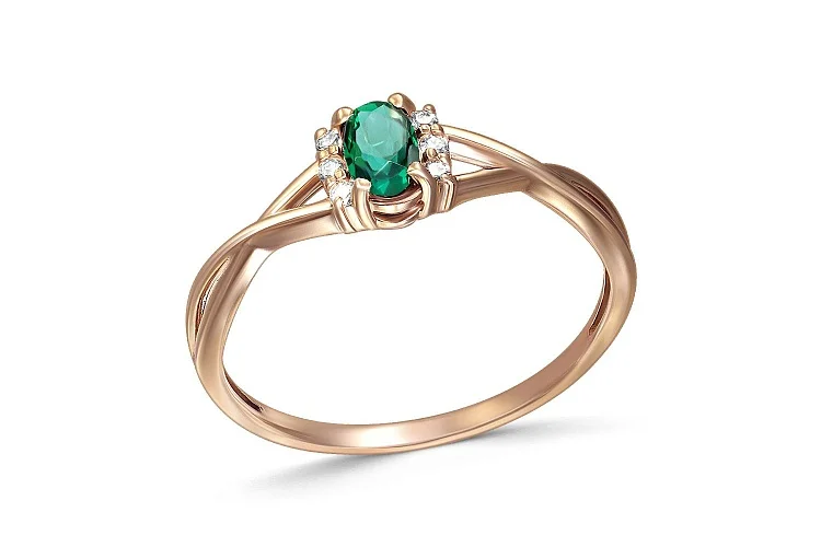 Кольцо из красного золота с изумрудом и 6 бриллиантами