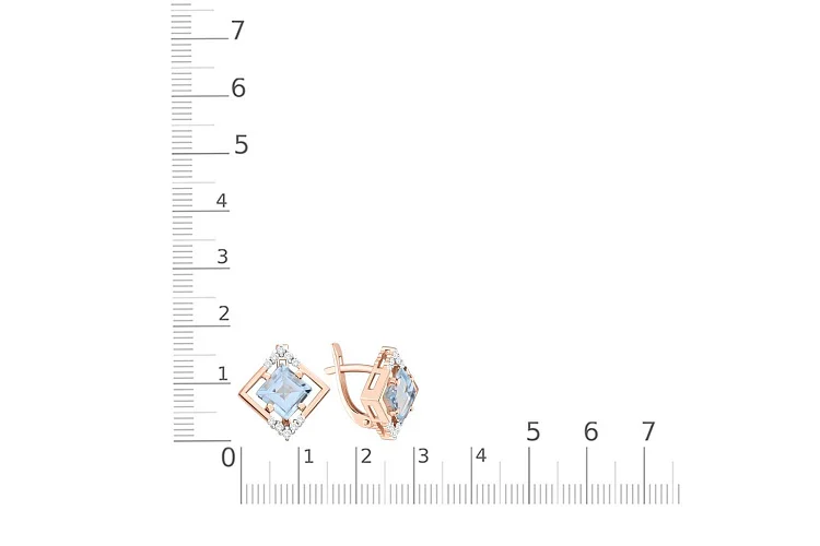 Серьги из красного золота с 2 топазами sky и 20 фианитами