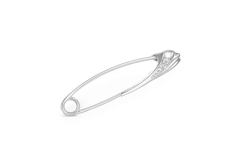 Булавка из белого золота с 3 фианитами