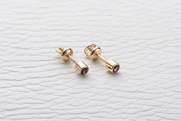 Серьги-пусеты из красного золота с 2 аметистами