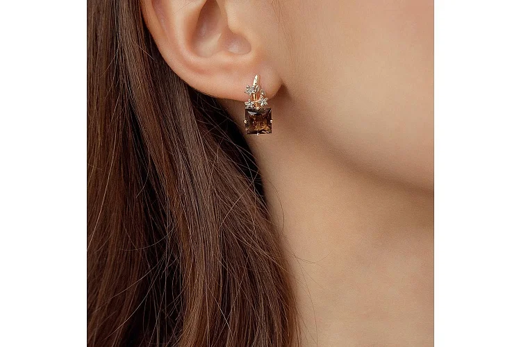 Серьги Цветы из красного золота с 2 раухтопазами