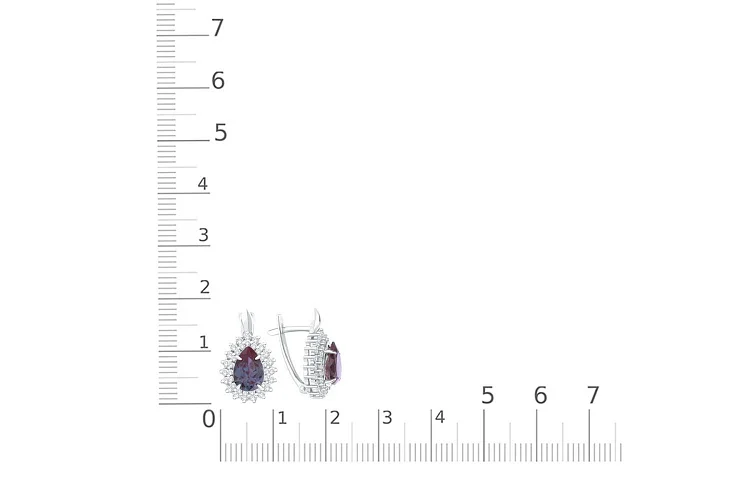 Серьги из белого золота с 2 александритами и 76 фианитами