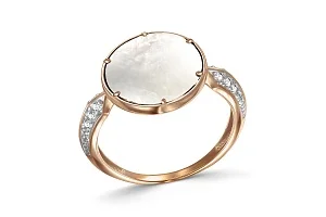 Кольцо из красного золота с перламутром и 20 фианитами