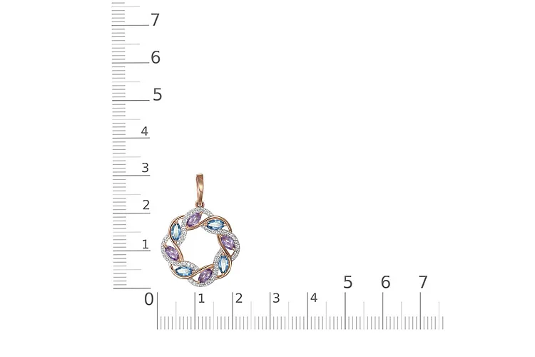 Подвеска из красного золота с аметистами, топазами swiss и фианитами