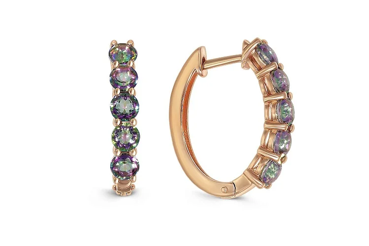 Серьги Дорожки из красного золота с 10 кварцами