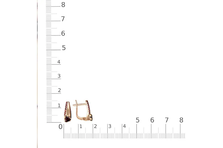 Серьги из красного золота с 2 гранатами и 14 фианитами