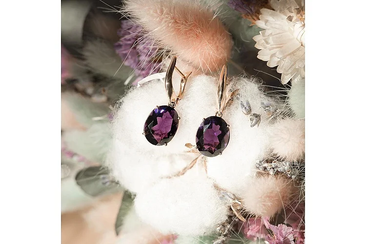 Серьги из красного золота с 2 кварцами