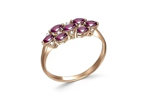 Кольцо из красного золота с 7 рубинами и 8 бриллиантами