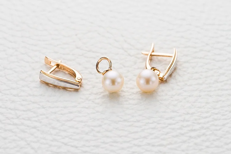 Серьги-трансформеры из красного золота с 2 жемчужинами