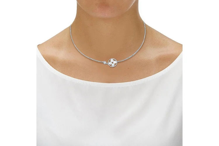 Колье Клевер из белого золота с фианитом