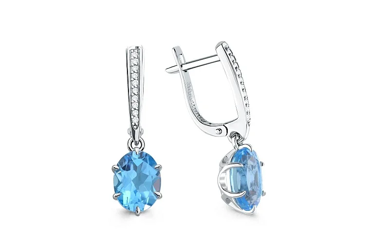Серьги из белого золота с 2 топазами swiss и 20 бриллиантами