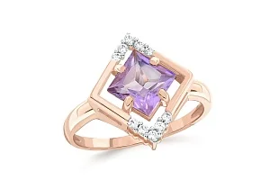 Кольцо из красного золота с аметистом и 10 фианитами