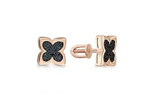 Серьги-пусеты Клевер из красного золота с 42 фианитами
