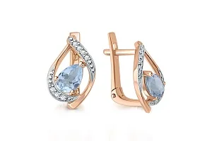 Серьги из красного золота с 2 топазами sky и 14 фианитами