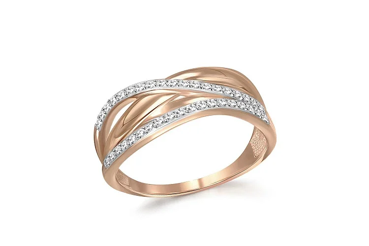 Кольцо из красного золота с 38 фианитами