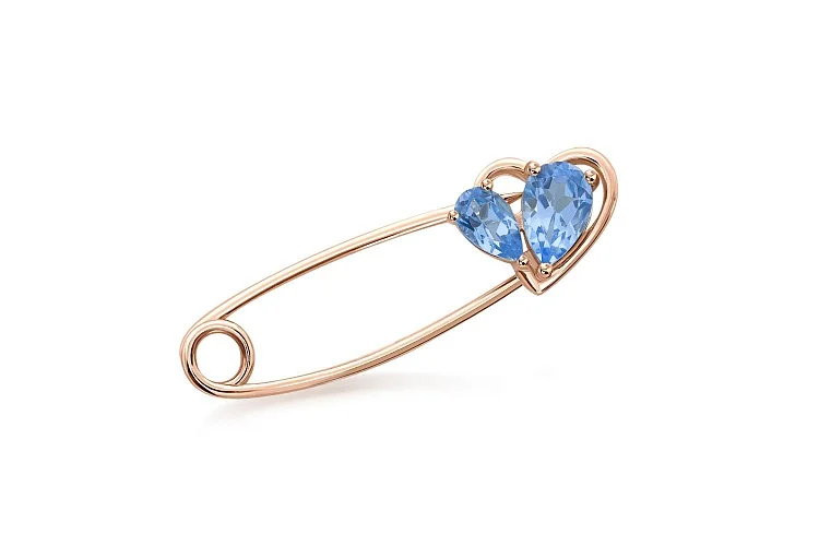Булавка Сердце из красного золота с 2 топазами swiss