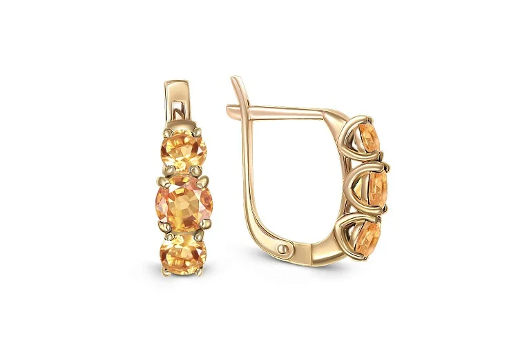 Серьги из жёлтого золота с 6 цитринами