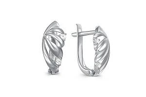 Серьги из белого золота с 4 фианитами