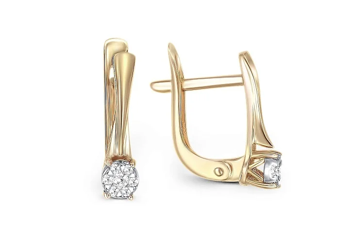 Серьги Малинки из жёлтого золота с 14 бриллиантами