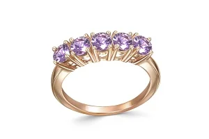Кольцо Дорожка из красного золота с 5 аметистами