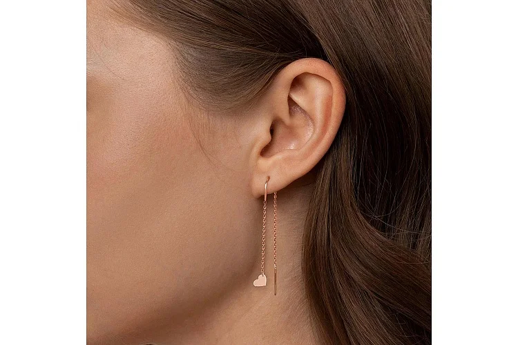 Серьги-продёвки Сердца из красного золота без вставок