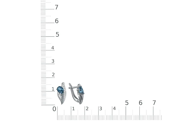 Серьги из белого золота с 2 топазами лондон и 16 фианитами