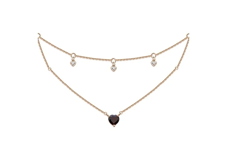 Колье Сердце из красного золота с гранатом и 3 фианитами